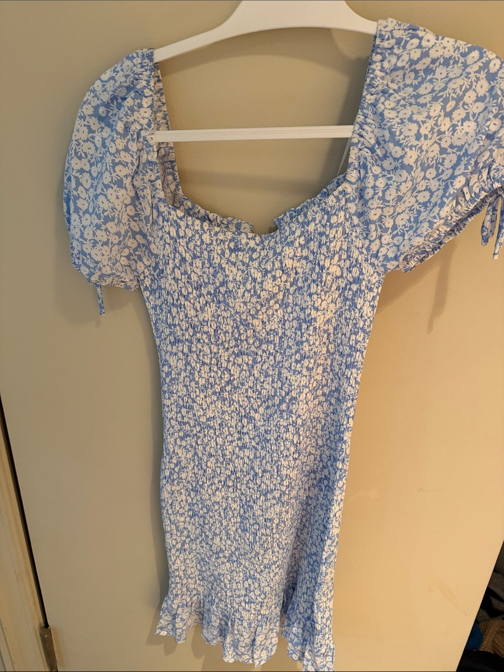 Lost + Wander Light Blue and White Floral Smocked Mini Dress - Picture 2 of 3